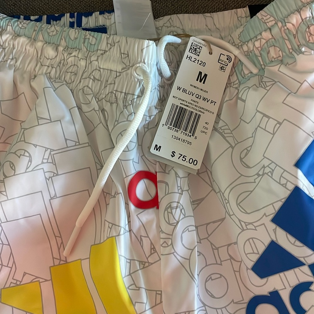 adidas White Track Pants with Multicolor Logos - Picture 2 of 5